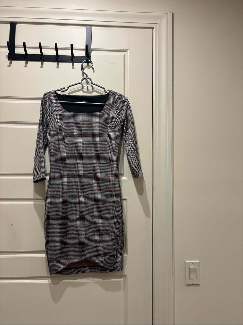 Express Plaid Sheath Dress with Square Neck - Gray